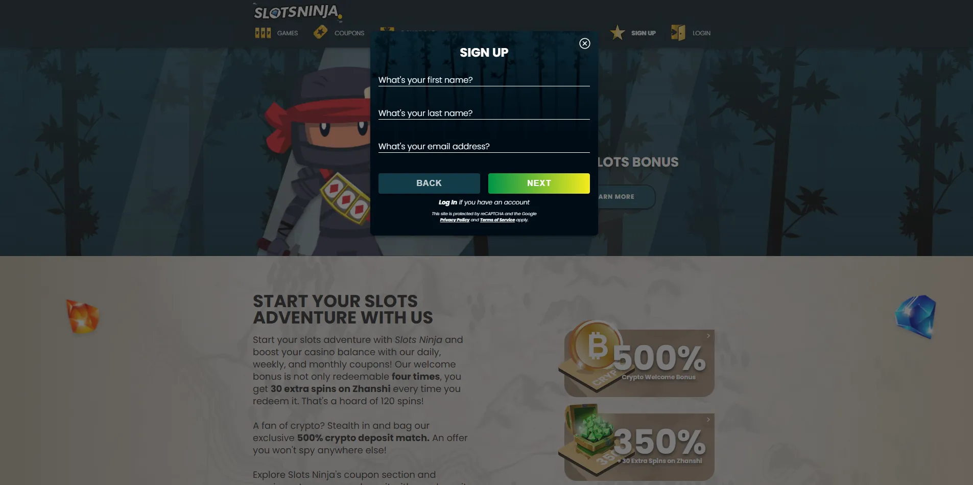Create your account at Slots Ninja
