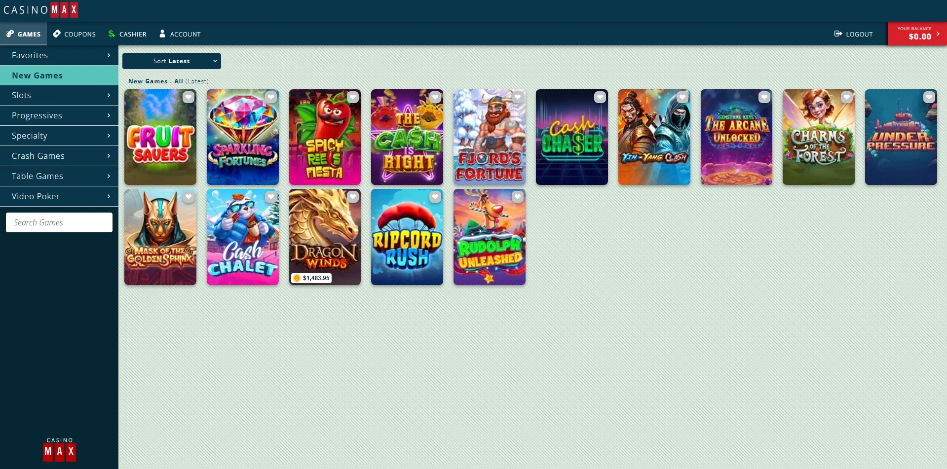 Casinomax play games A screenshot of Casinomax game lobby