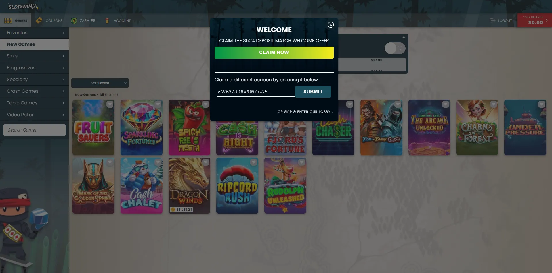 Claim Slots Ninja bonus