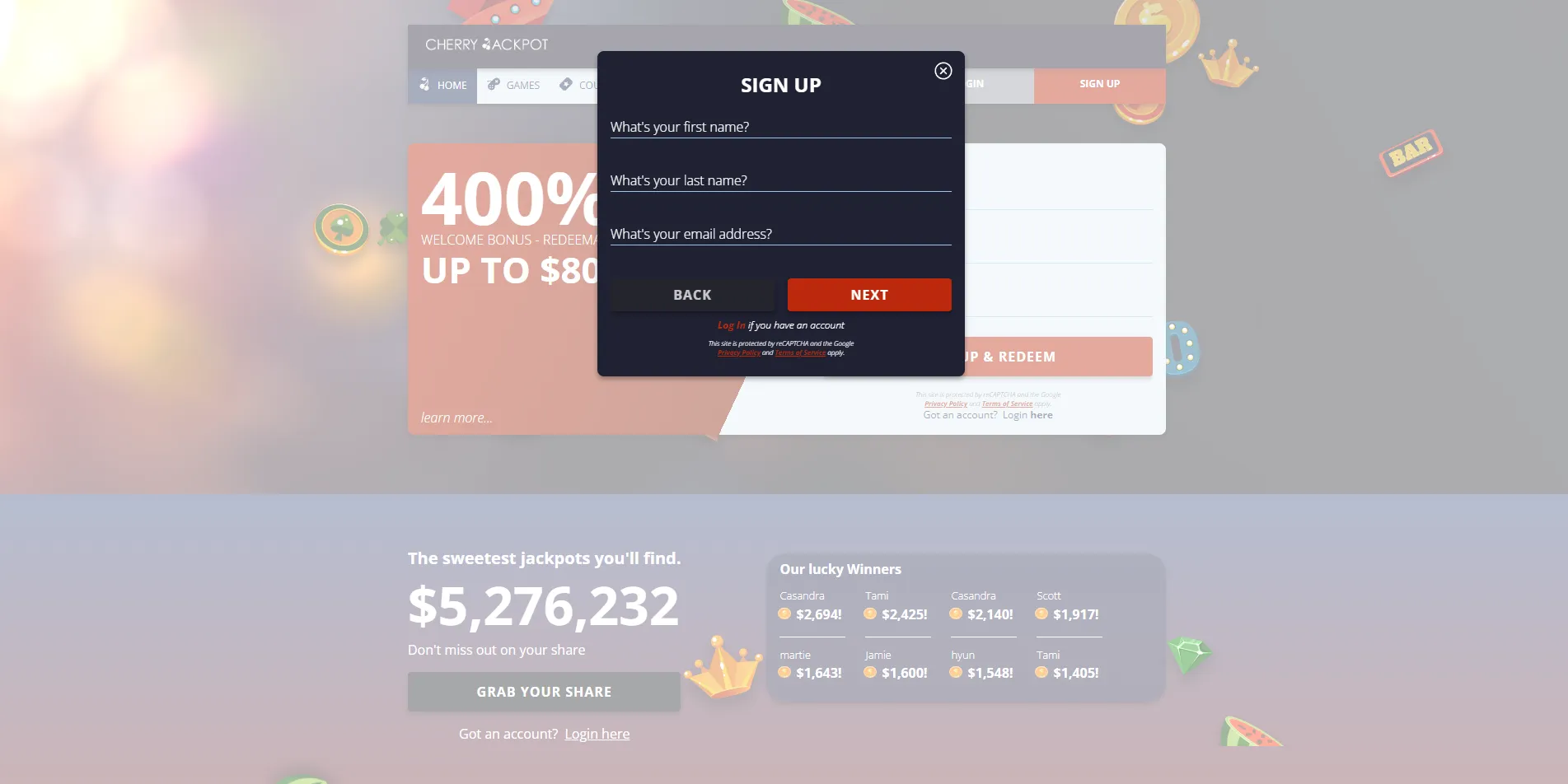 Create Cherry Jackpot Account
