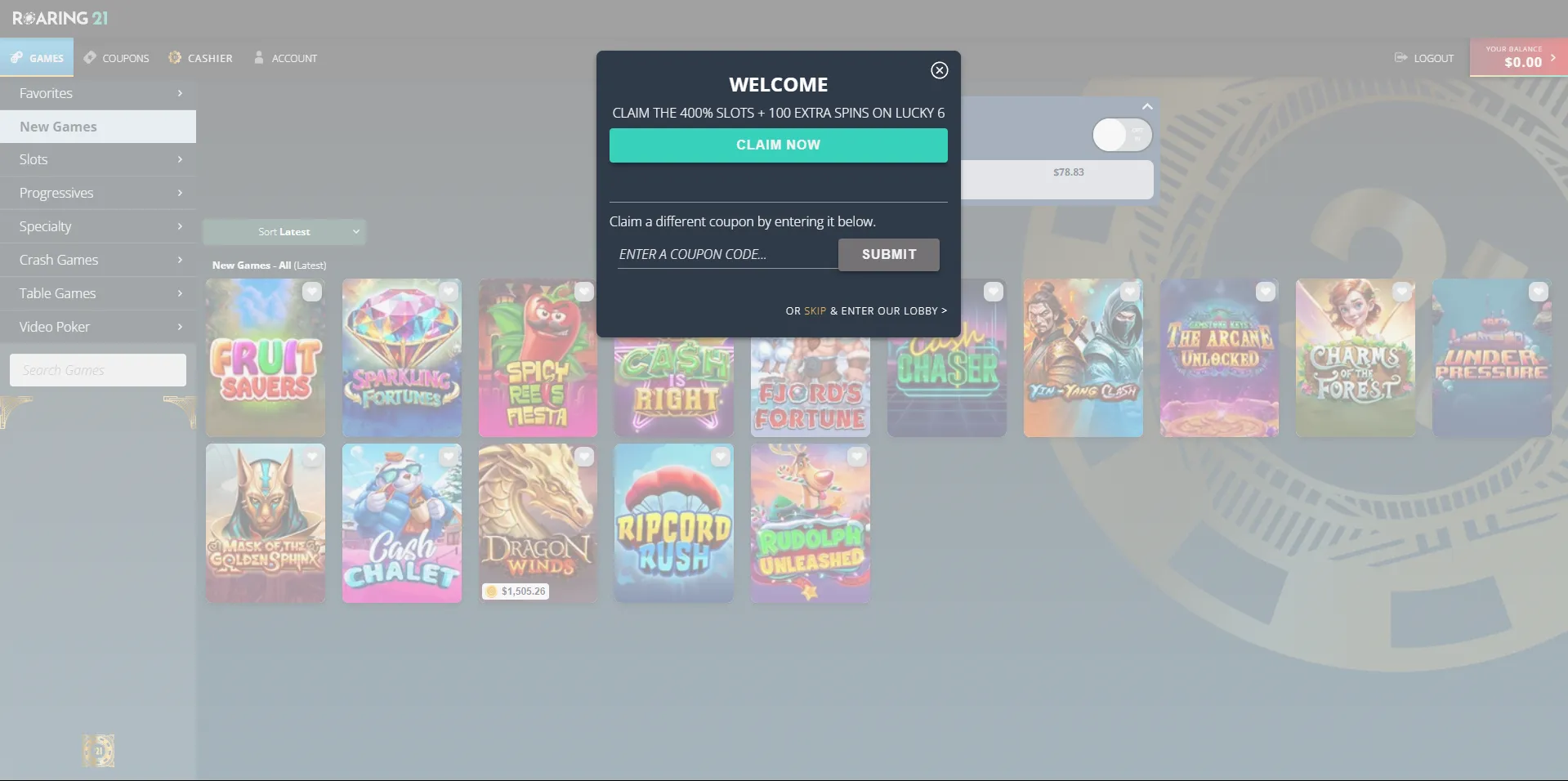 Claim Roaring 21 Bonus