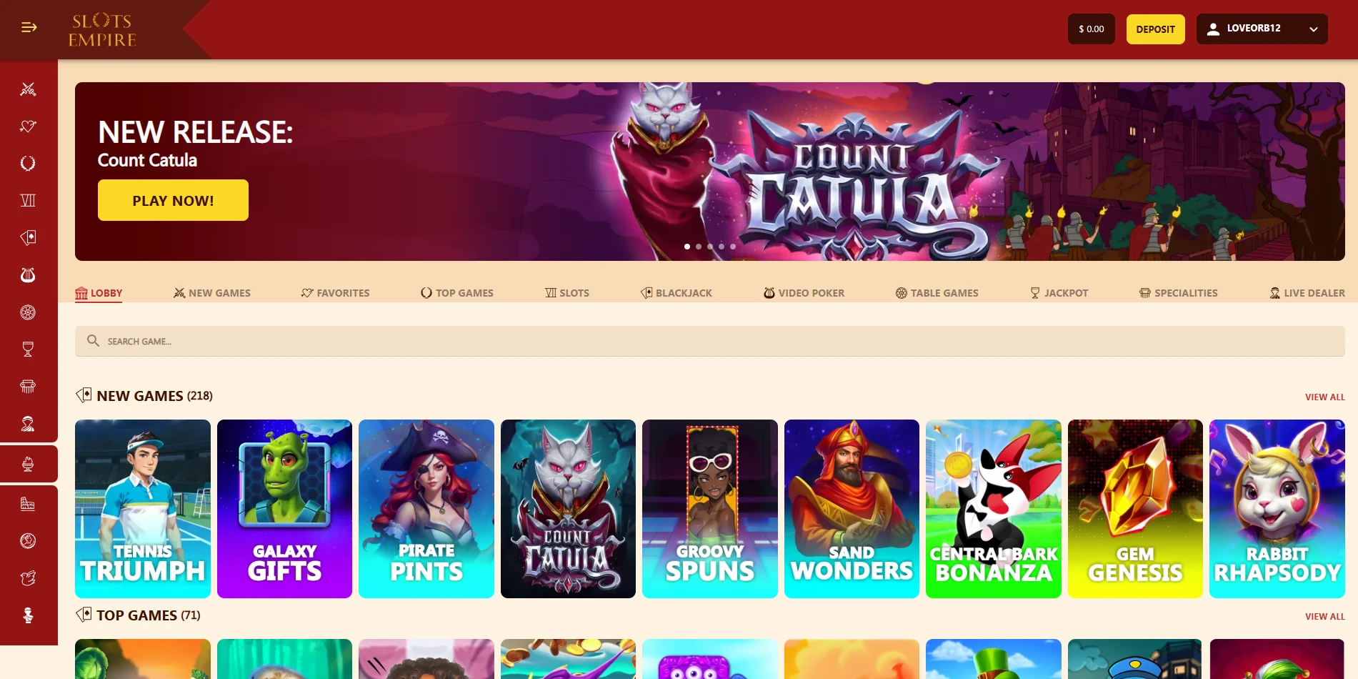 Start playing at Slots Empire Slots Empire game selection
